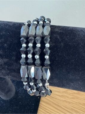 Multi-Strand Black Faceted Bead Bracelet and/or Necklace - Versatile